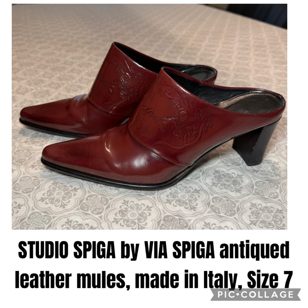 STUDIO SPIGA by VIA SPIGA antiqued  leather mules, made in Italy, Size 7